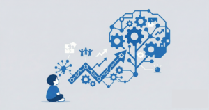 LITALICOワンダーの教育投資収益率（ROI）分析を象徴する、成長の矢印とグラフを描いたミニマルなフラットイラスト。