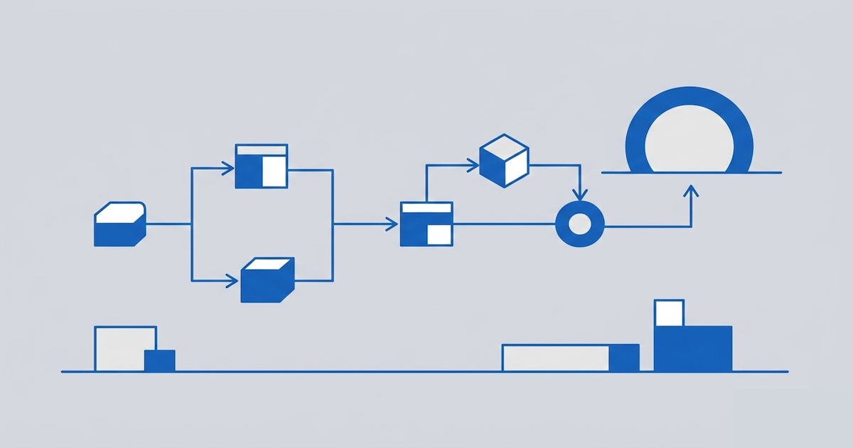 小学校プログラミング教育の目的を象徴する、論理的思考の流れをミニマルに表現したフラットなベクトルイラスト